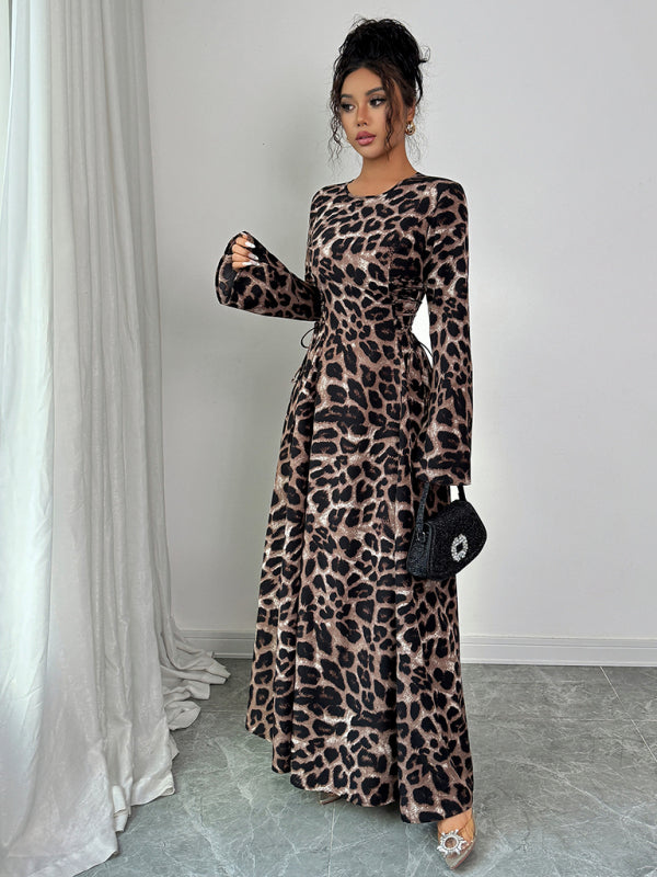 Kvinnors Klänning Långa Ärmar Leopardmönster Polyester Avslappnad 2