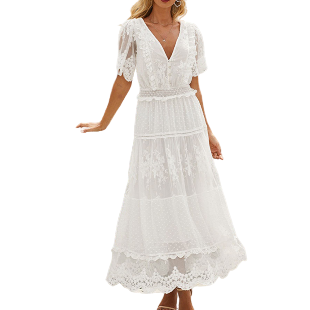 Kvinnors Klänning i Blonder med Klassisk Stil 0