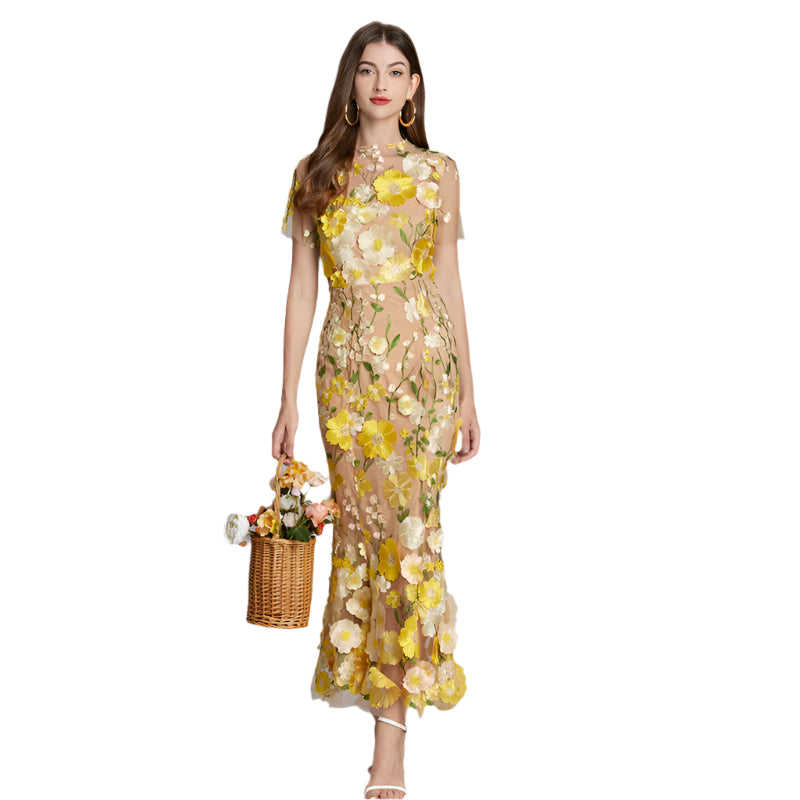 Kvinnors Klänning med Blommönster och Fiskstjärt Design 0