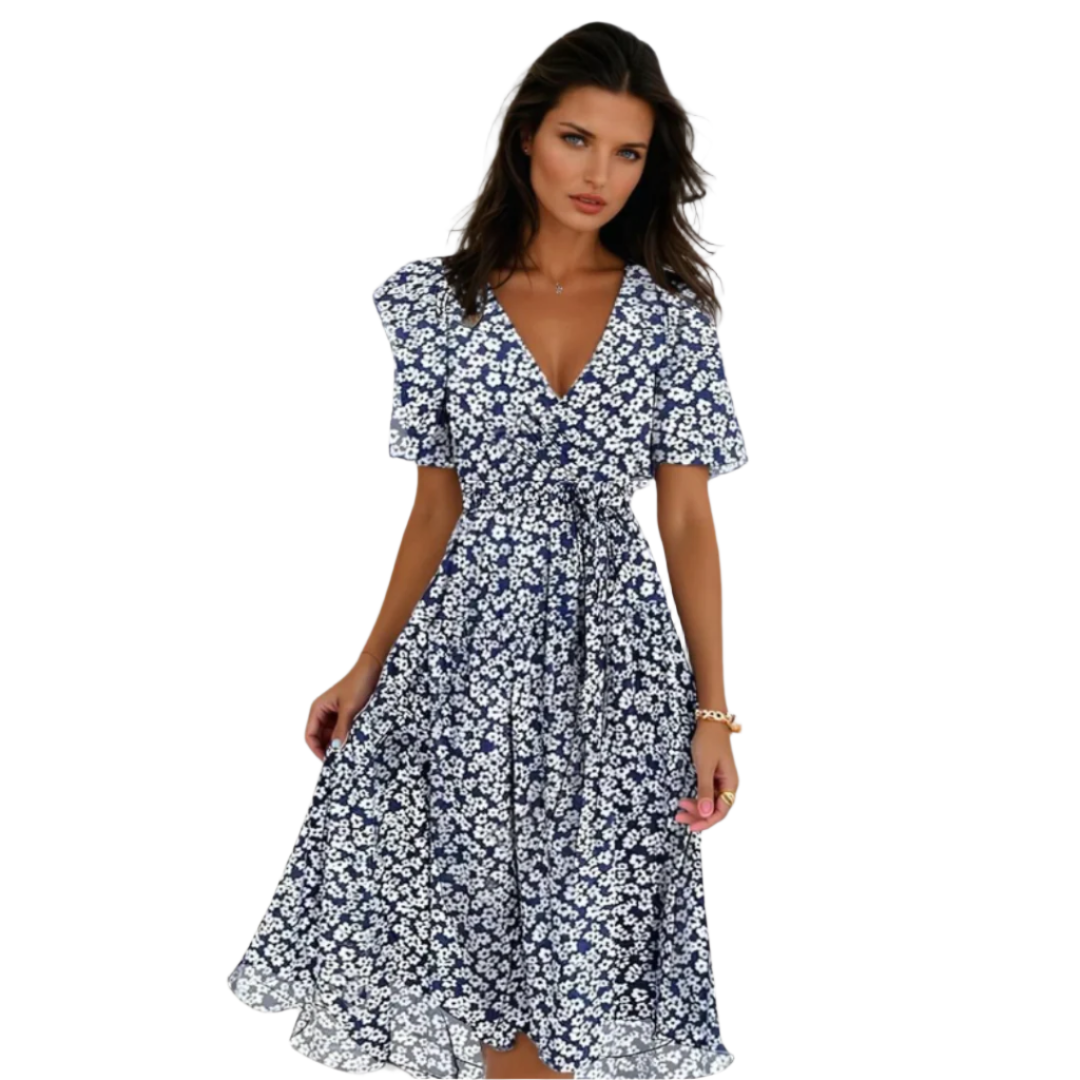 Kvinnors Klänning med Korta Ärmar i Luftigt Material 0