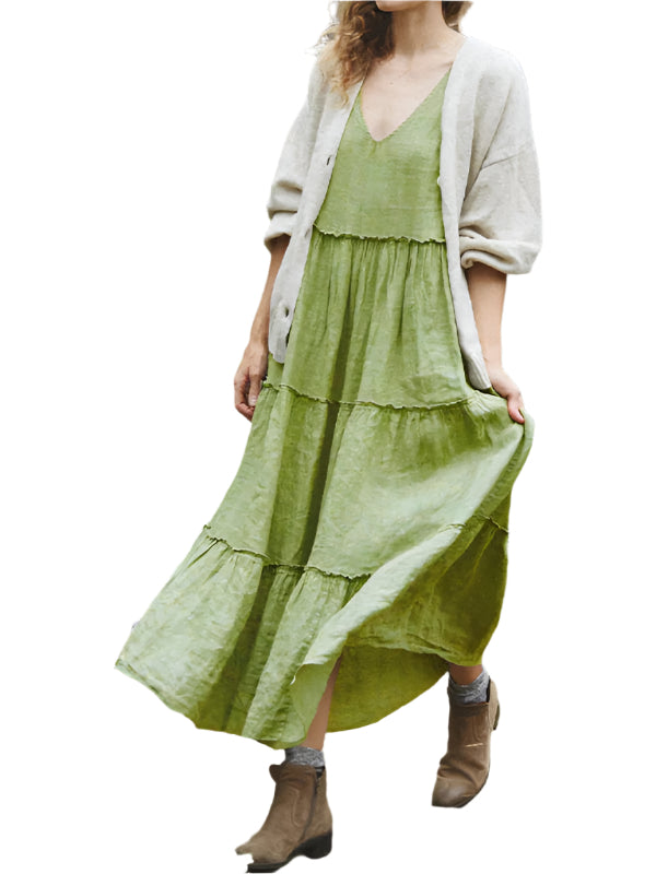 Kvinnors Klänning utan Ärmar i Bomull och Linne 0