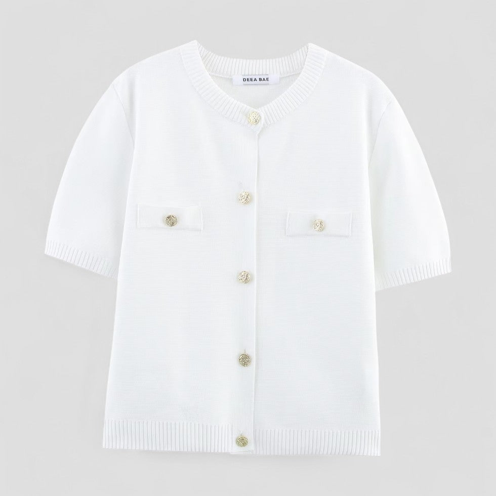 Kvinnors Kortärmad Kofta med Knappdetaljer 2