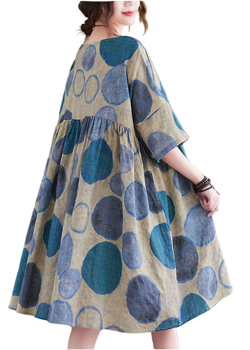 Kvinnors Kortärmad Semesterklänning i Blått 0