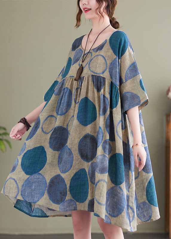 Kvinnors Kortärmad Semesterklänning i Blått 1