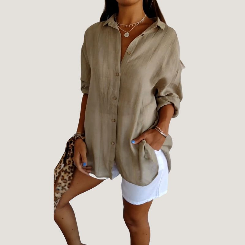 Kvinnors Kortärmad Skjorta Med Plisserad Design 2