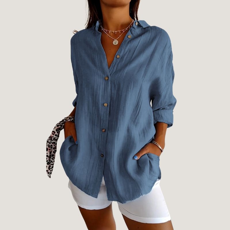 Kvinnors Kortärmad Skjorta Med Plisserad Design 5