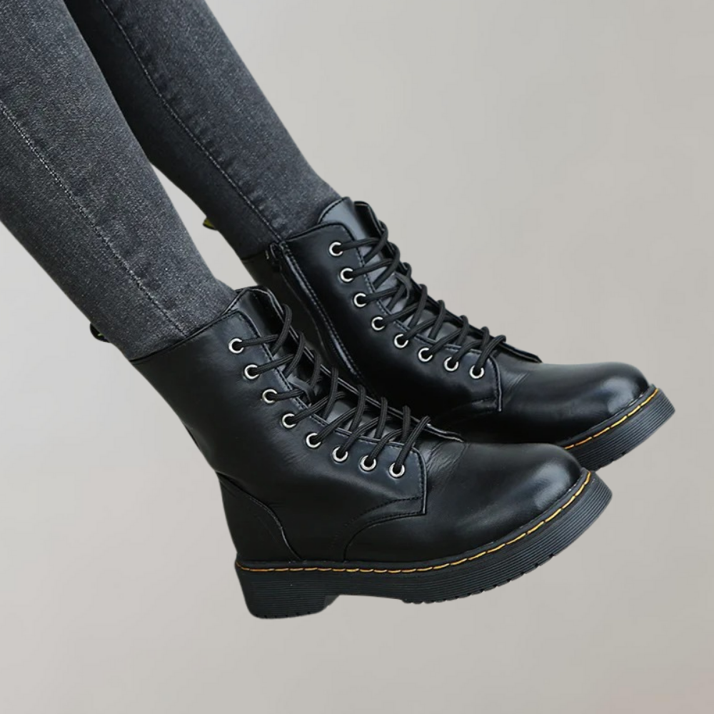 Kvinnors Laced Combat Boots med Sidodragkedja 3