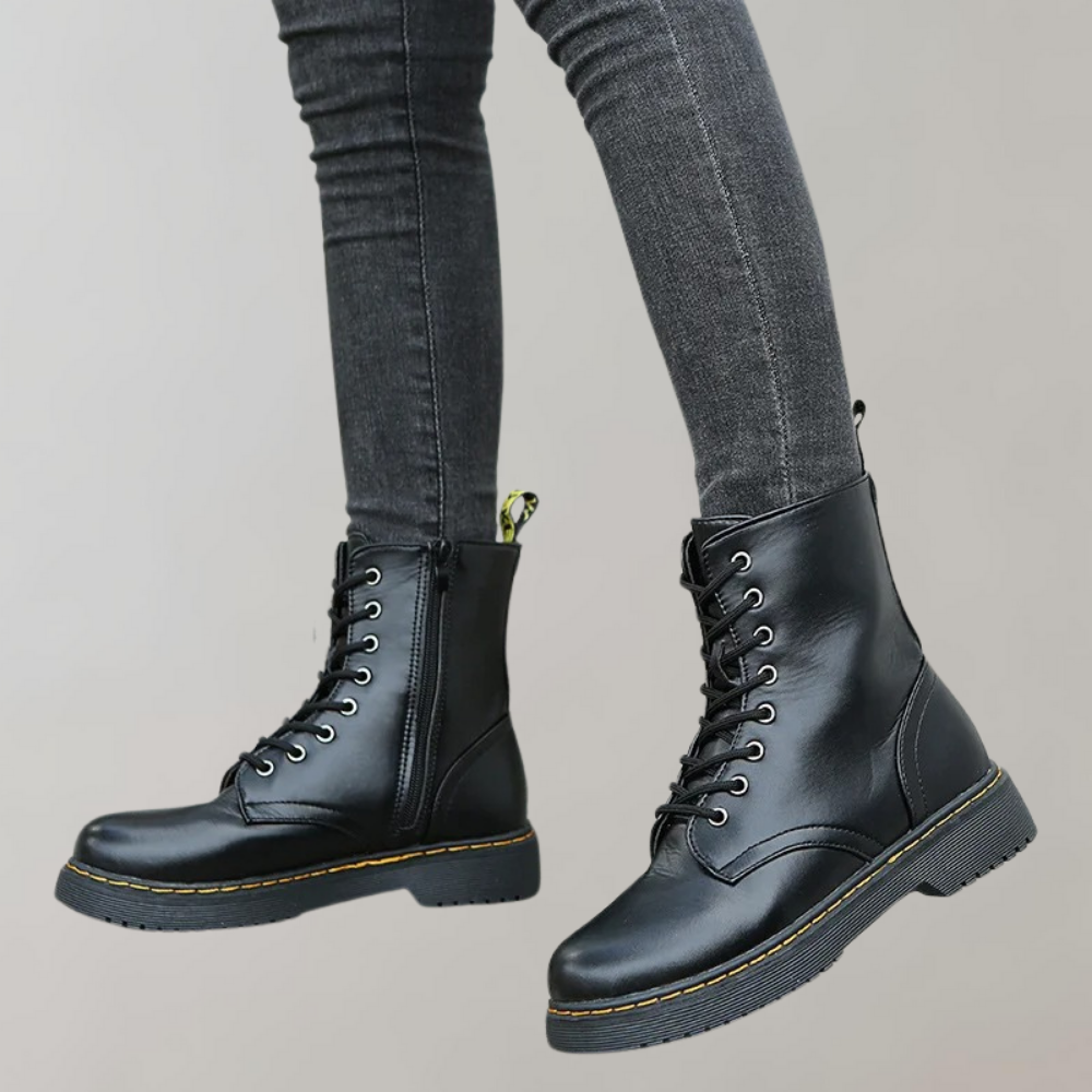 Kvinnors Laced Combat Boots med Sidodragkedja 4