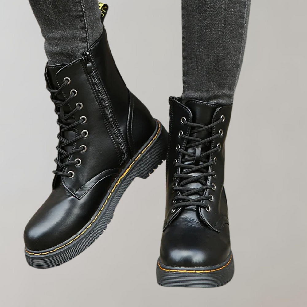 Kvinnors Laced Combat Boots med Sidodragkedja 5