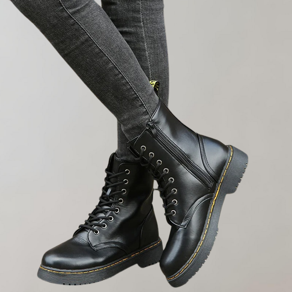 Kvinnors Laced Combat Boots med Sidodragkedja 6