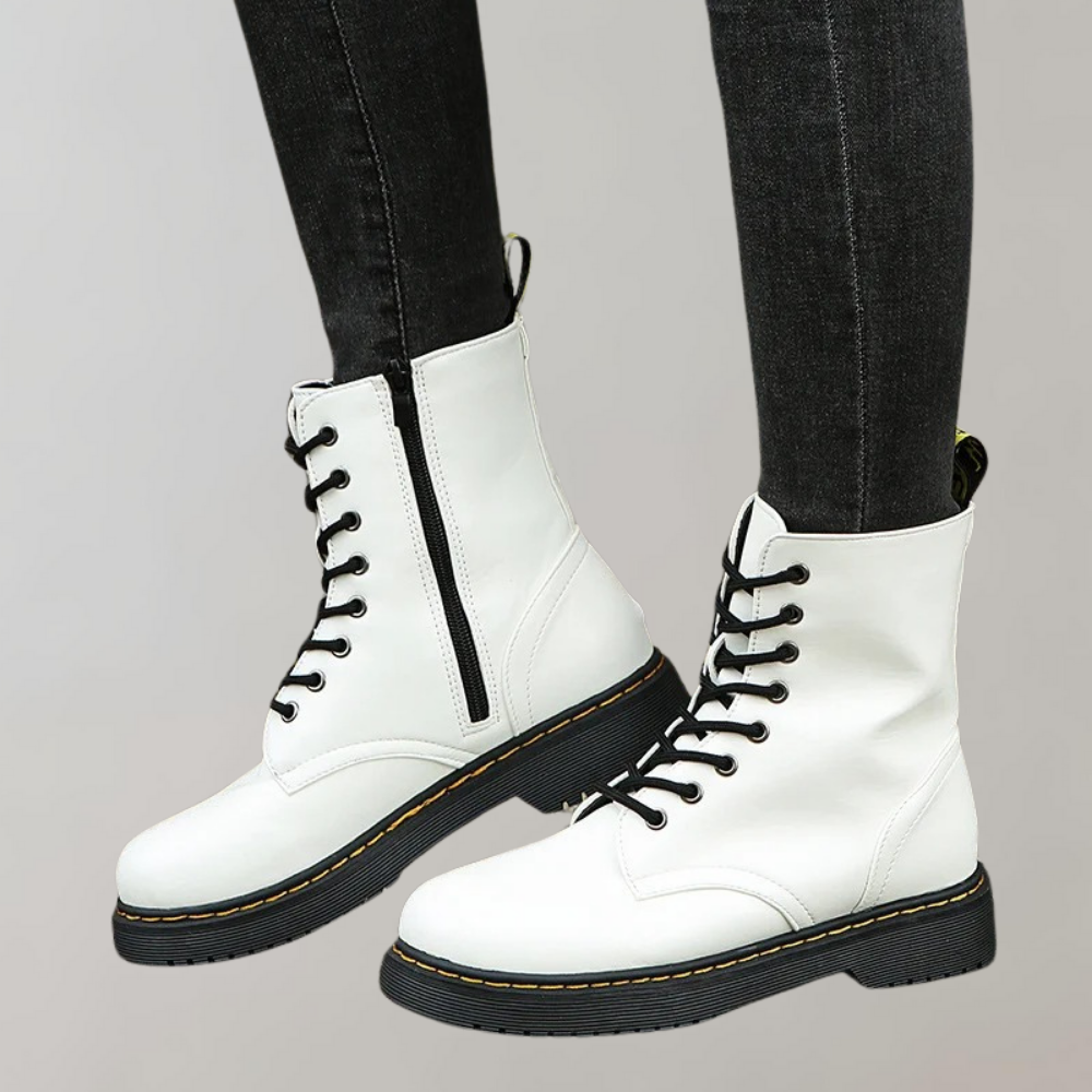 Kvinnors Laced Combat Boots med Sidodragkedja 7