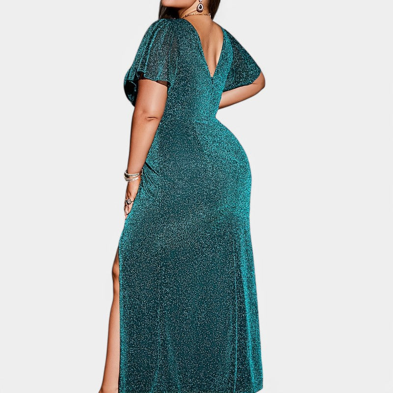 Kvinnors Lång Klänning Figursydd Polyester Med Silvertrådar 2