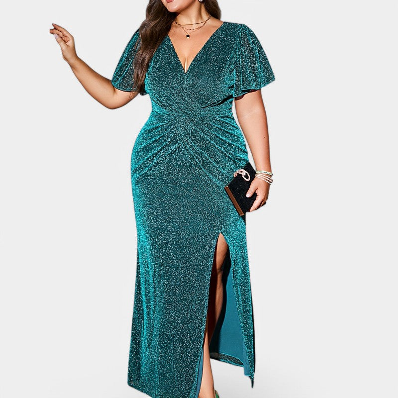 Kvinnors Lång Klänning Figursydd Polyester Med Silvertrådar 4