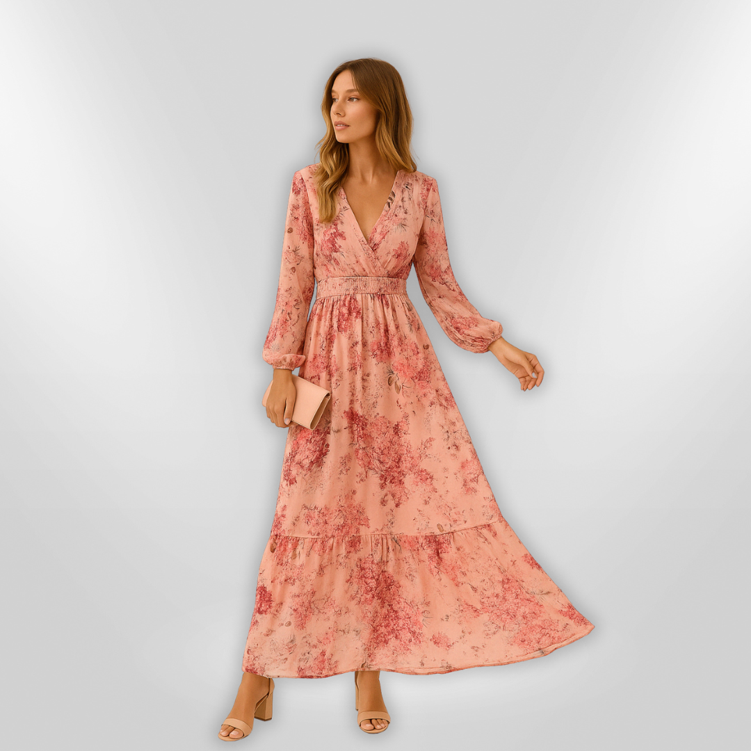 Kvinnors Lång Klänning Romantisk Blommig Polyester V-Ringning 1