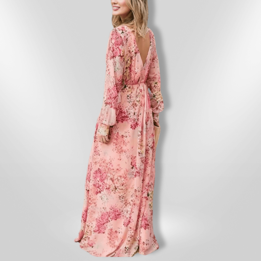 Kvinnors Lång Klänning Romantisk Blommig Polyester V-Ringning 3