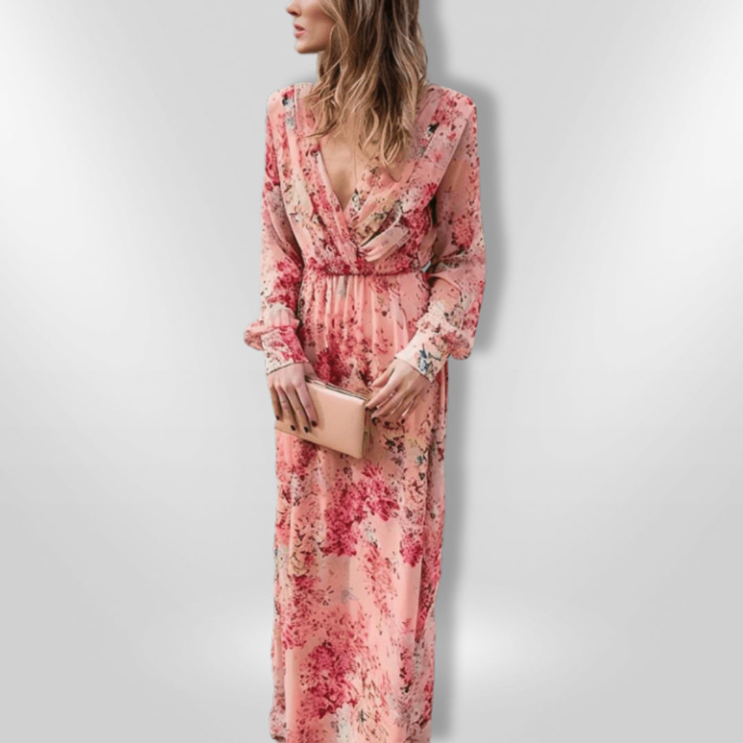 Kvinnors Lång Klänning Romantisk Blommig Polyester V-Ringning 4