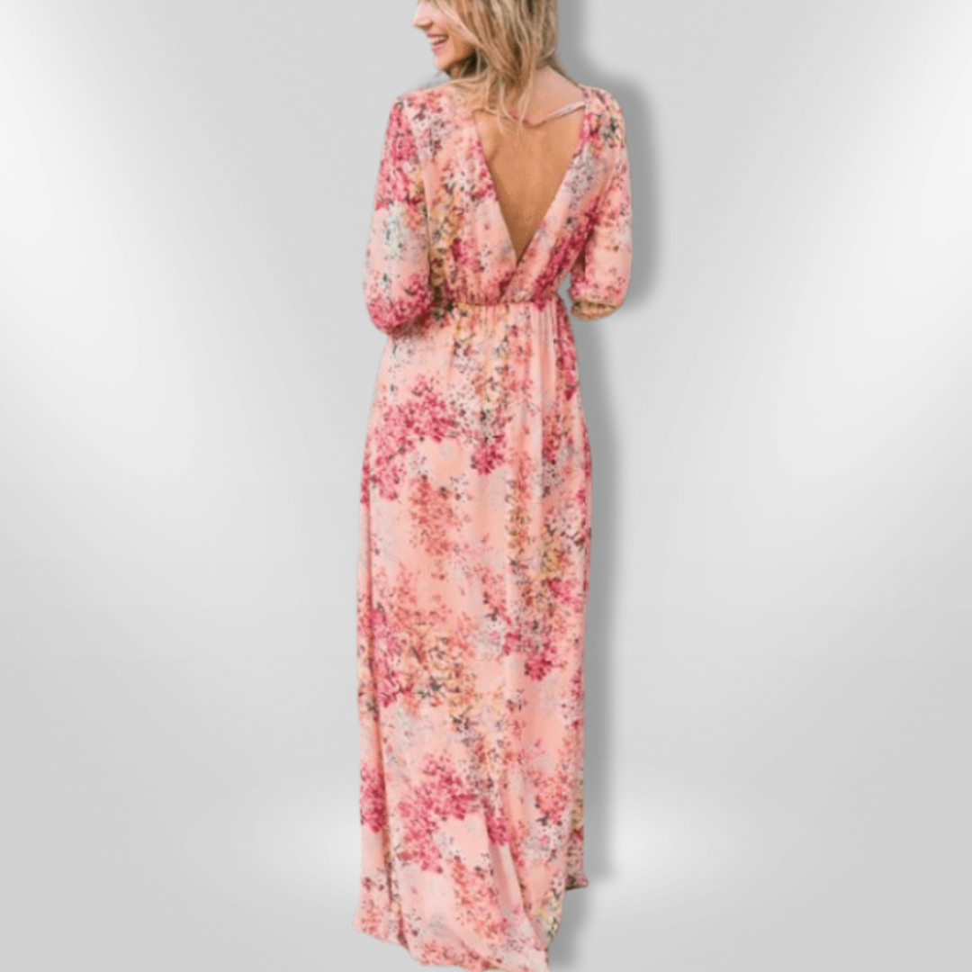 Kvinnors Lång Klänning Romantisk Blommig Polyester V-Ringning 5