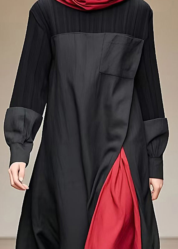 Kvinnors Lång Klänning Turtleneck Patchworkdesign 3