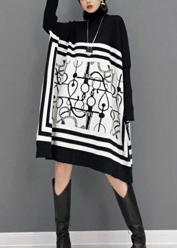 Kvinnors Lång Klänning med Hög Krage och Tryck 2