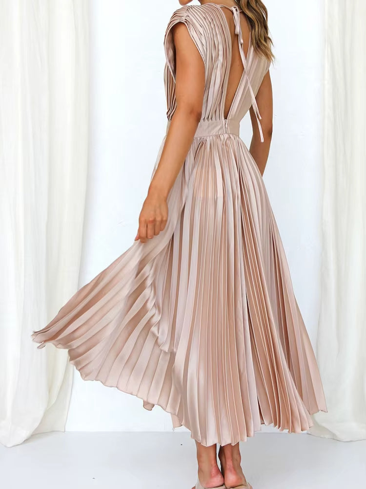 Kvinnors Lång Plisserad Klänning Elegant Design 2
