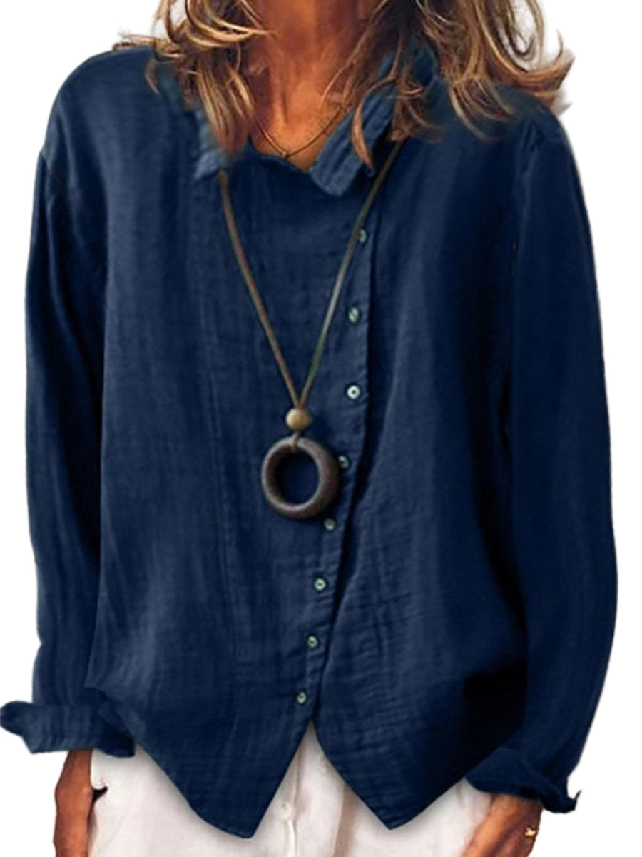 Kvinnors Lång Skjorta i Bomull och Linne Casual 0