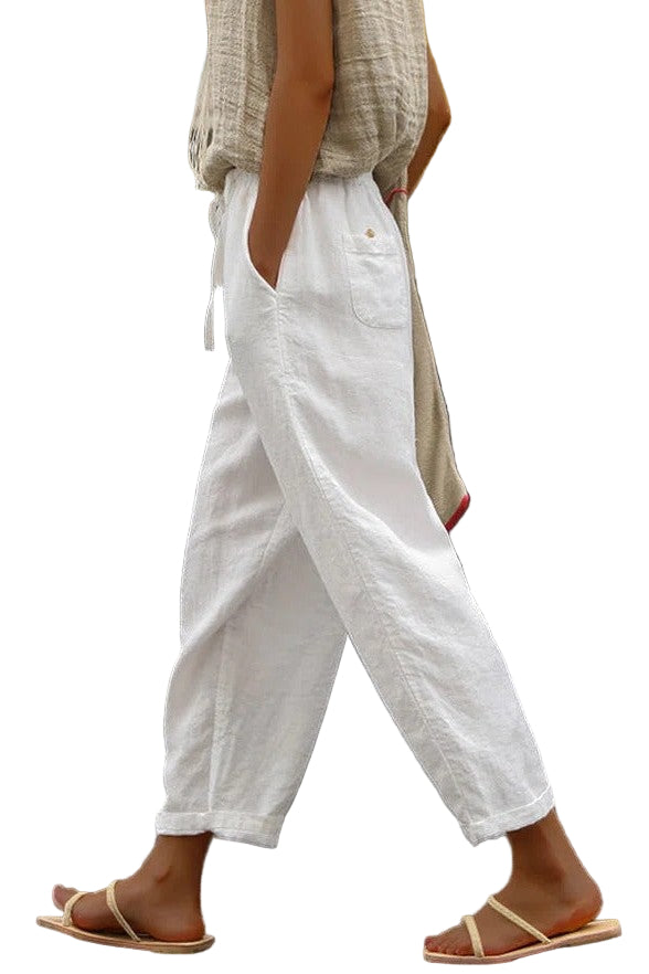 Kvinnors Långa Byxor Löst Snitt Raka Ben Dragsko Midja Fiberblandning 0