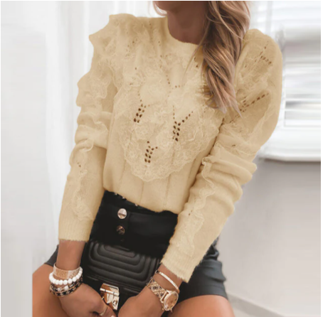 Kvinnors Långärmad Tröja med O-hals 13