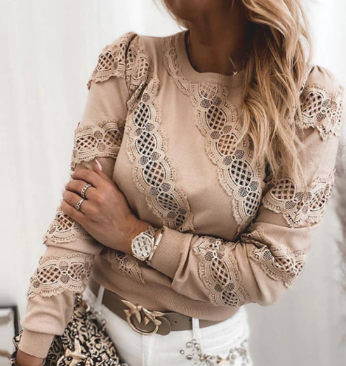 Kvinnors Långärmad Tröja med O-hals 5