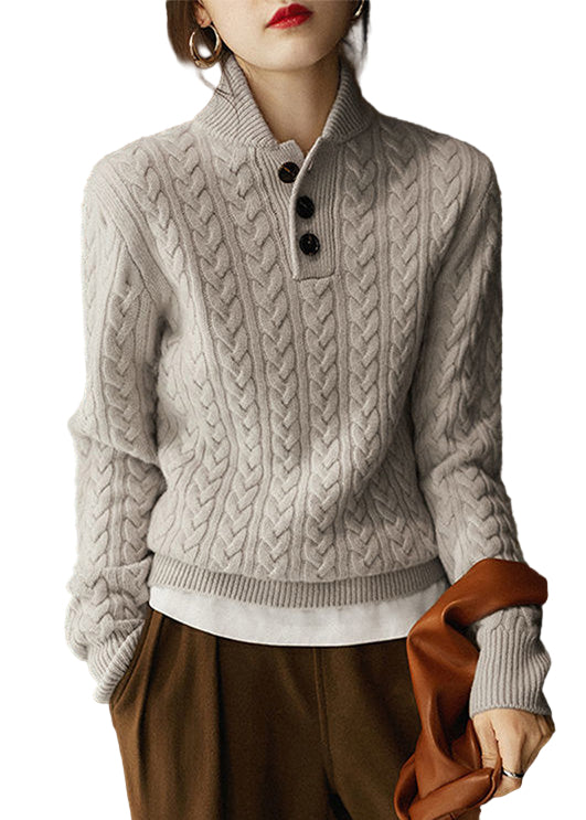 Kvinnors Långärmad Tröja med Stativkrage Tidlös Design 0