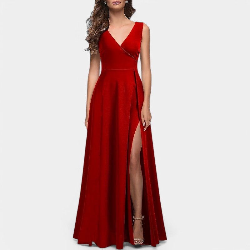 Kvinnors Maxi Klänning A-Linjeformad Polyester V-Ringad 4