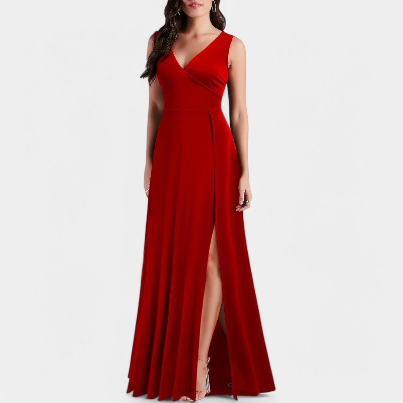 Kvinnors Maxi Klänning A-Linjeformad Polyester V-Ringad 5