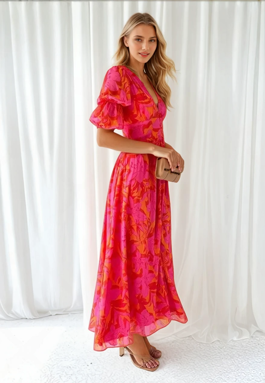 Kvinnors Maxi Klänning Flödande Design 1