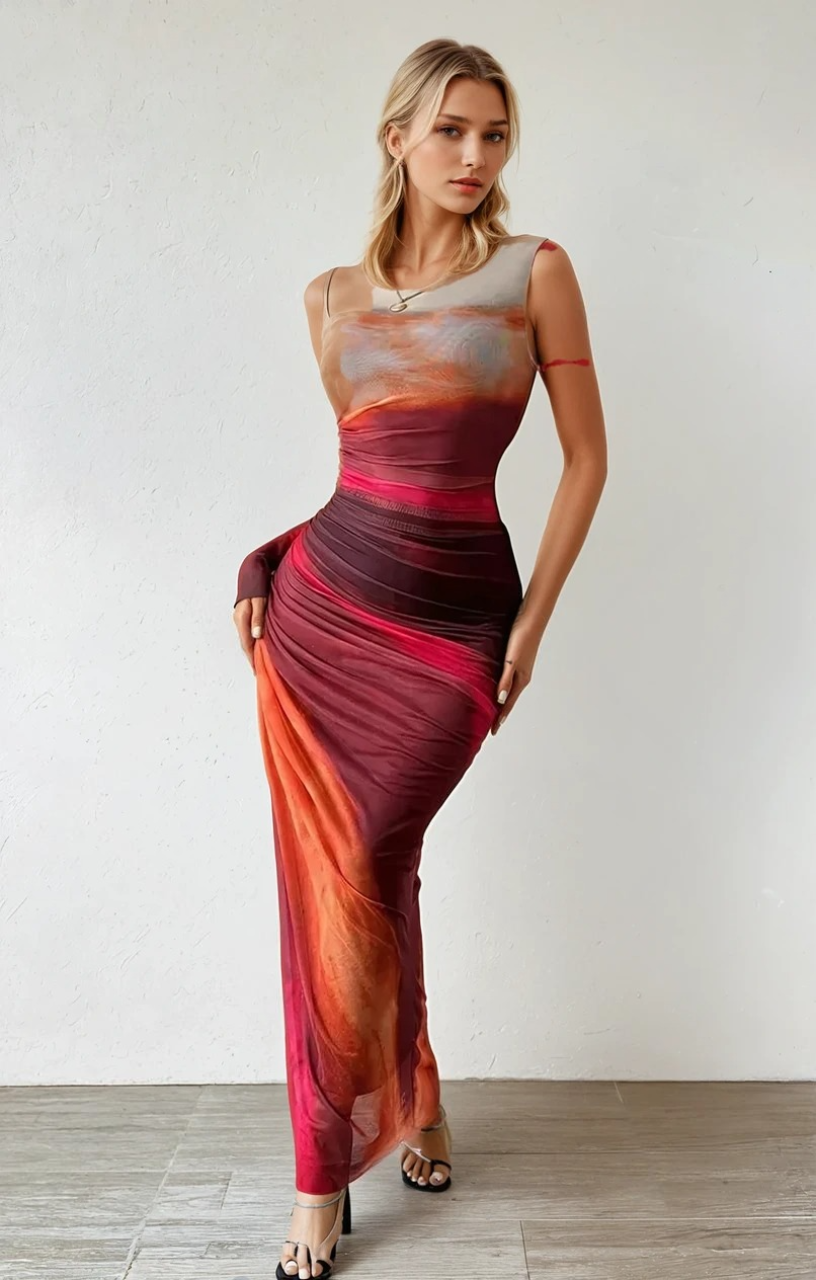 Kvinnors Maxi Klänning Flödande Färger 1