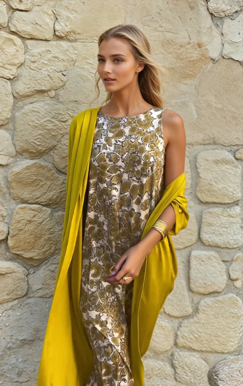 Kvinnors Maxi Klänning Flödande Stil med Kofta 1