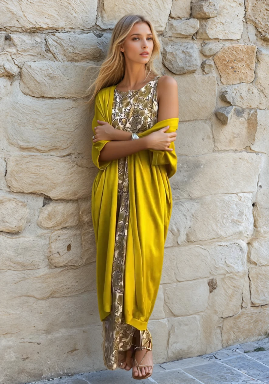 Kvinnors Maxi Klänning Flödande Stil med Kofta 2