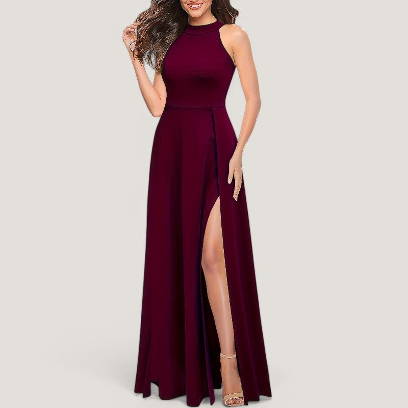 Kvinnors Maxi Klänning Halterneck Flödande Polyester 9