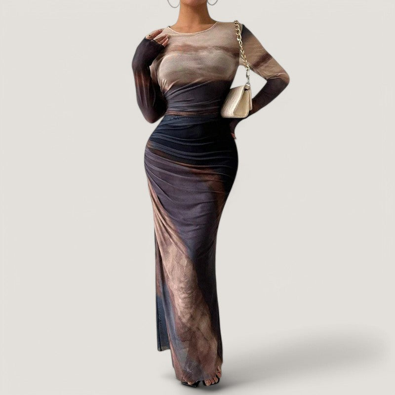 Kvinnors Maxi Klänning Långärmad Polyester 3