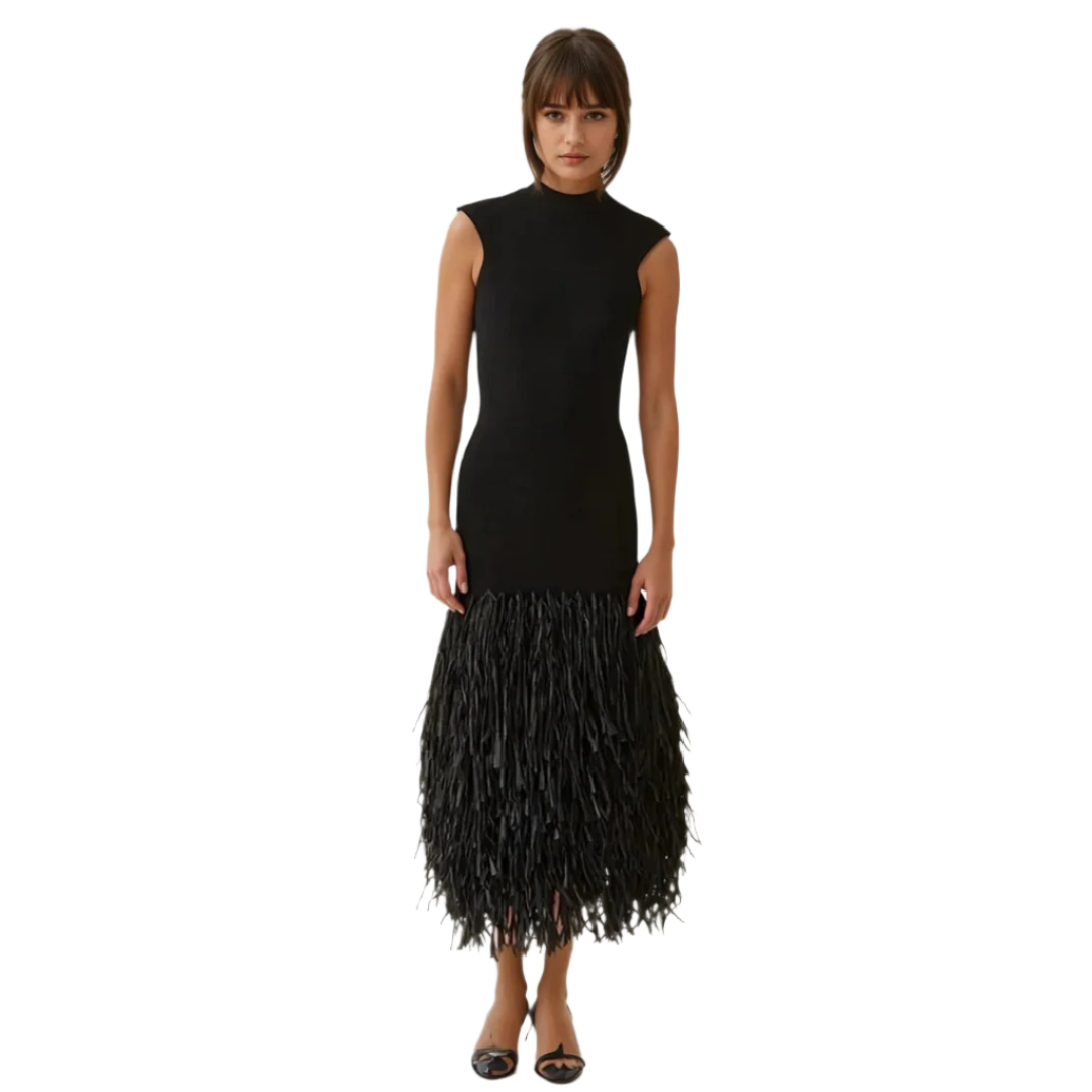 Kvinnors Maxi Klänning Med Fjäderkjol 0