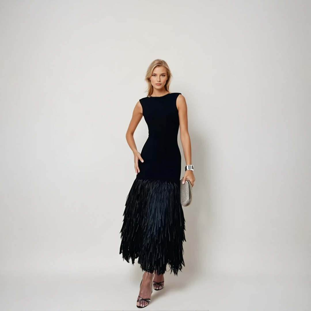 Kvinnors Maxi Klänning Med Fjäderkjol 2