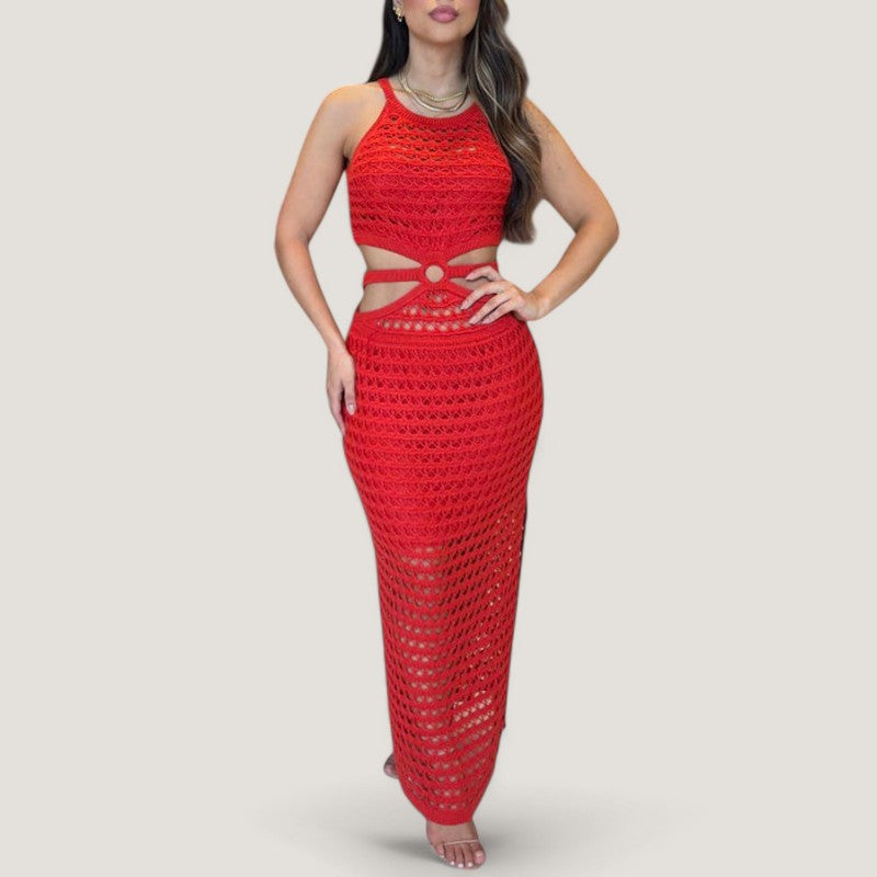 Kvinnors Maxi Klänning Med Utskärning Och Stickad Textur 2