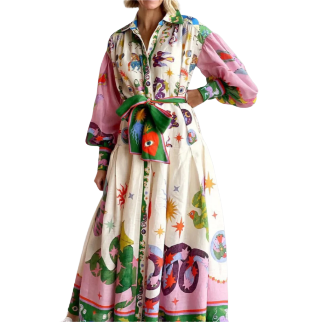 Kvinnors Maxi Klänning Med Voluminösa Ärmar 0