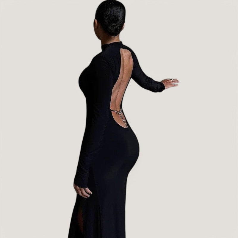 Kvinnors Maxi Klänning Rygglös med Kedjedetalj 5