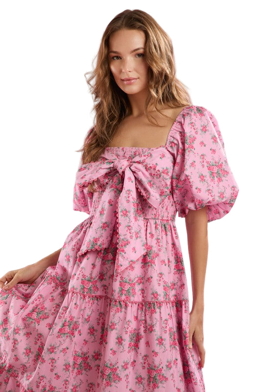 Kvinnors Maxi Klänning med Blommönster och Framknutning 0