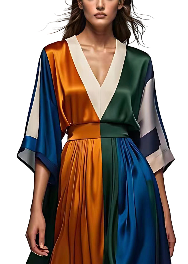 Kvinnors Maxi Klänning med V-hals och Hög Midja 0