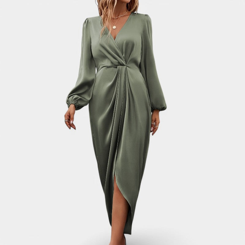 Kvinnors Maxiklänning Långärmad Polyester Hög Slits 4