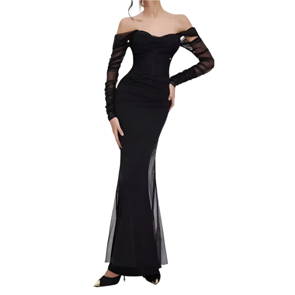 Kvinnors Mermaid Klänning Off-Shoulder Mesh 0