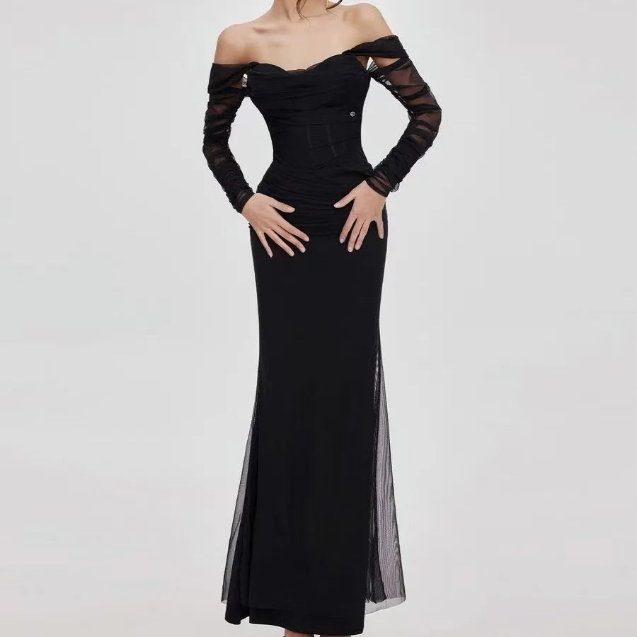 Kvinnors Mermaid Klänning Off-Shoulder Mesh 1
