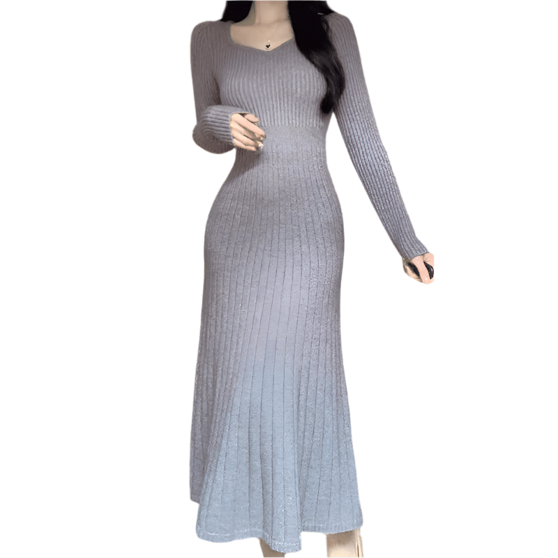 Kvinnors Midi Klänning Mångsidig Grå 0