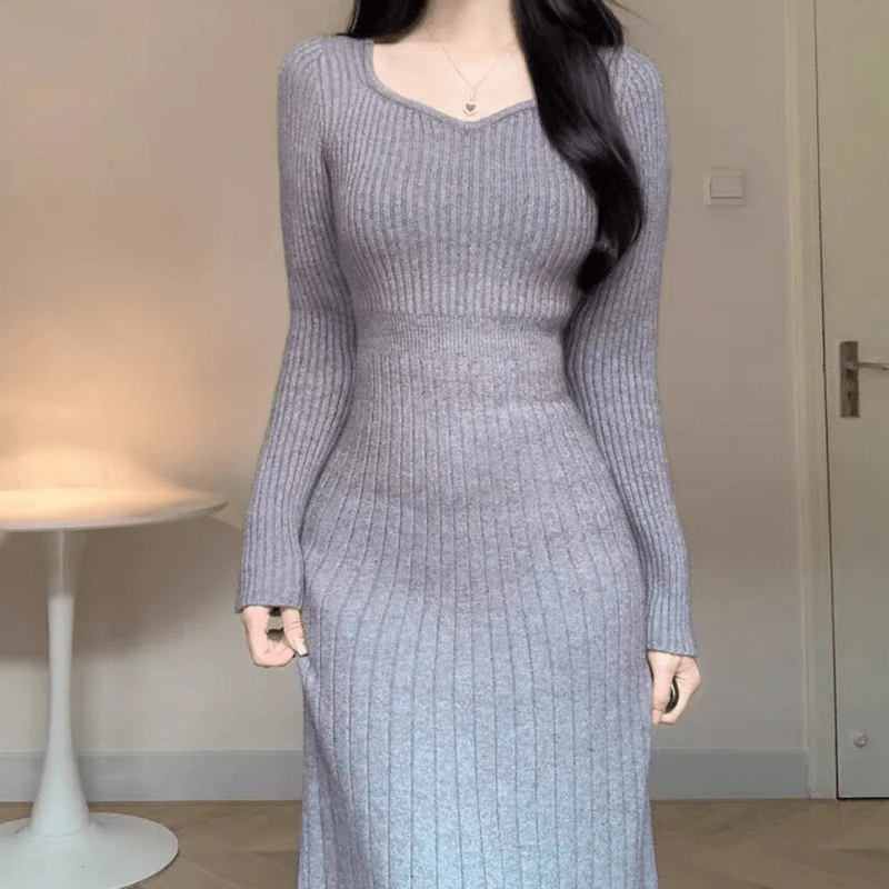 Kvinnors Midi Klänning Mångsidig Grå 4