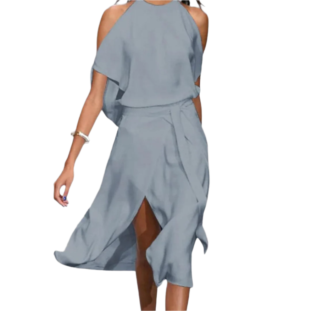 Kvinnors Midi Klänning Öppna Axlar Mjuk Tyg 0